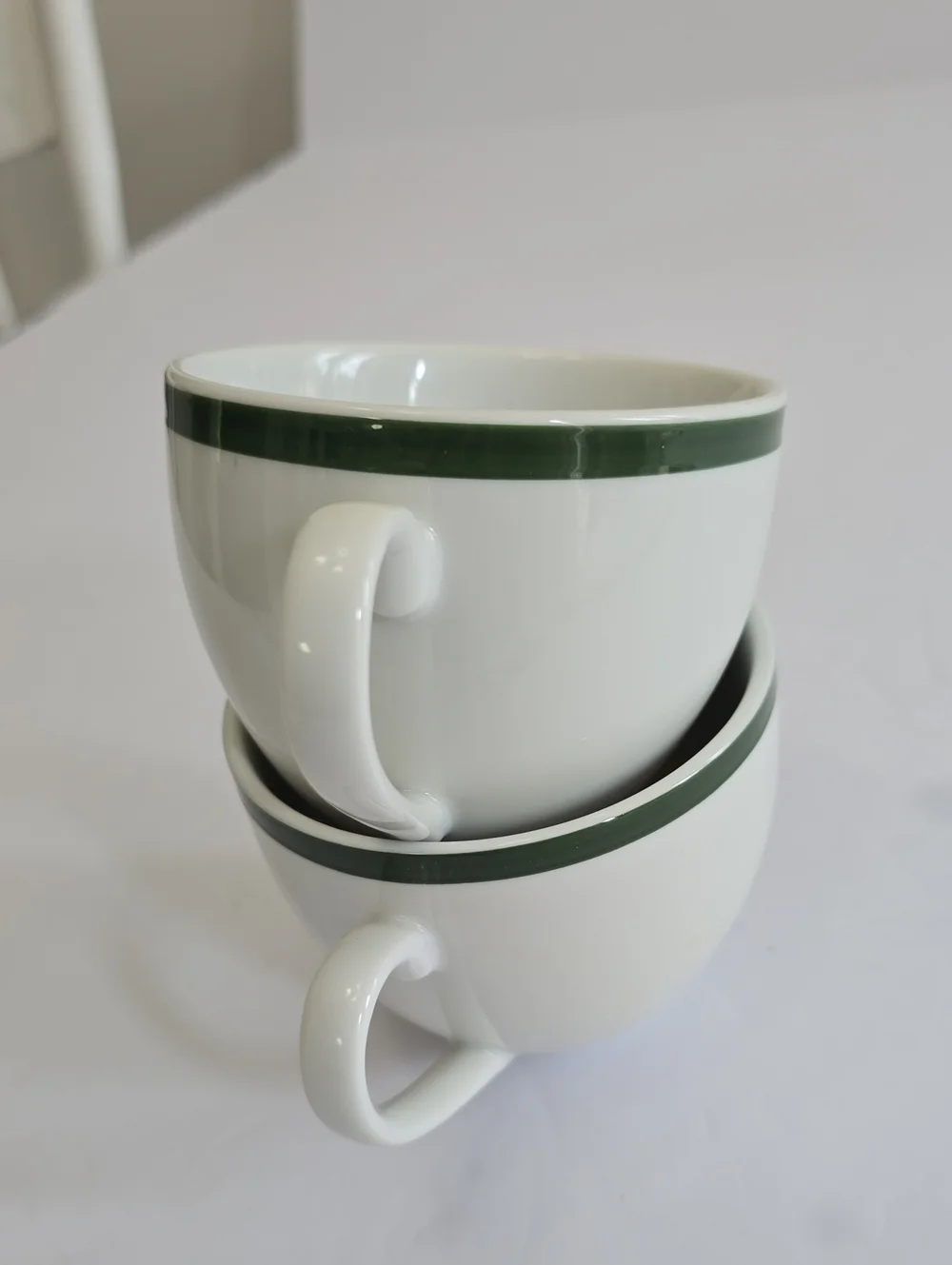 Williams Sonoma Set Of 2 Brasserie Coffee Cups White Green Band Japan